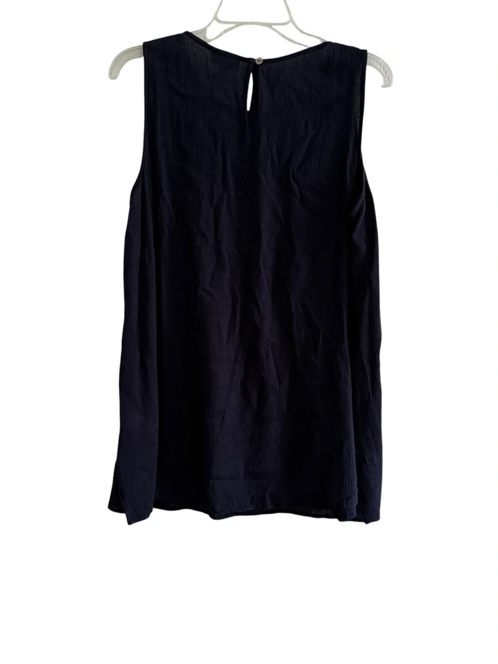 J. Jill Navy Blue Boho Floral Embroidered Crinkle Sleeveless Tunic Top MP - Picture 4 of 9
